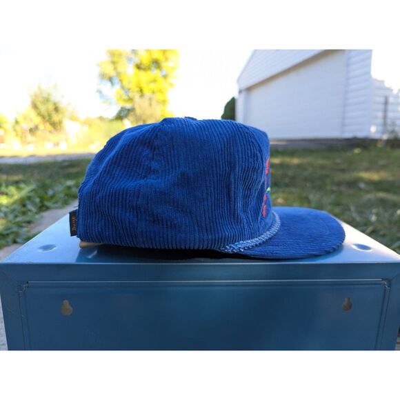 VTG Corduroy Ski Trucker Hat OS Retro Colorful Embroidered Bump Bonnetts Blue - Picture 5 of 11